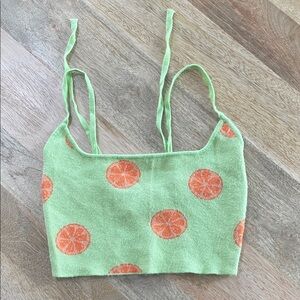Green Crop Top with Orange Print